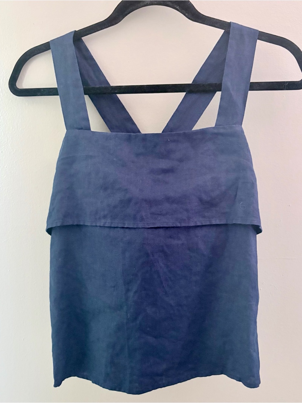 Quince 100% European Linen Square Neck Cropped Tank Top Navy Blue Small
